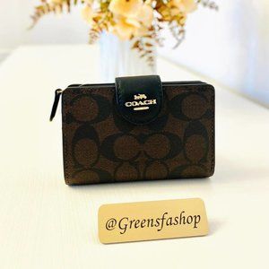 Coach corner zip wallet brown signature